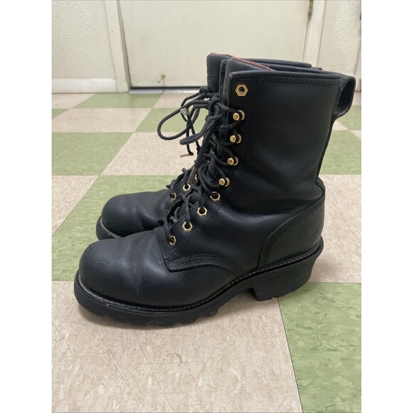 Vintage Chippewa Black Leather Logger Boots Men's 7 Women’s 9 Moto Boots Utility - Picture 3 of 11